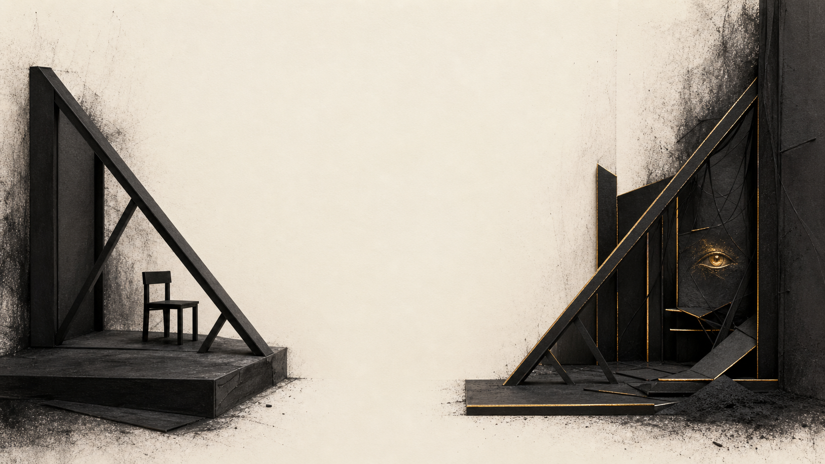 An empty, unlit chamber contains no sleeper; beyond it, a second chamber begins to assemble around the same precise gold geometry.